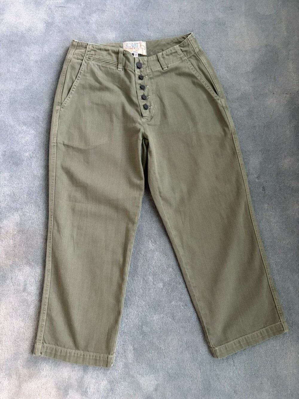 FREE PEOPLE X SANDRINE ROSE Army Green Button Fly Size M
